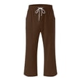 thumbnail image 4 of Penkiiy Pantalon Capri Extensible Taille Haute pour Femmes avec Poches, Brun, 2TG, 4 of 5