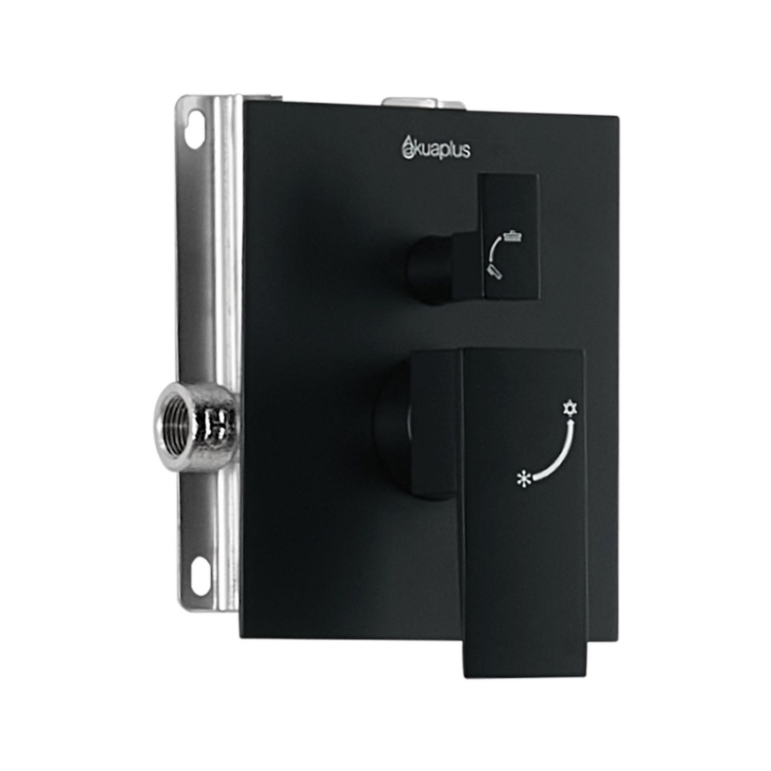 akuaplus® Matte Black 3-Way diverter Pressure Balance Bath Shower Valve Set square w/ 1-Set Shower head and Spout