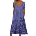 thumbnail image 1 of Pisexur Robe T-Shirt d'Été pour Femme Décontractée à Fleurs, Col Rond, Manches Courtes, Robe Bohème Fluide à Boutons Évasée avec Poches, 1 of 4