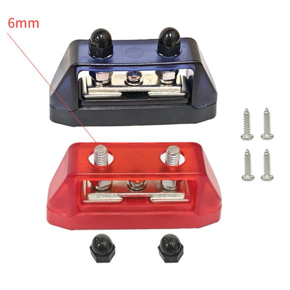 Yimiti 2Pcs Dual Stud Bus Bar 12-48V Power Distribution Block Holder For Car Boat-6Mm