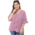 thumbnail image 3 of GRACE & GRANDEUR Women's Plus Size St Patrick's Day Work Ruffle V Neck Smocked Sleeves Blouse Purple 3X, 3 of 6