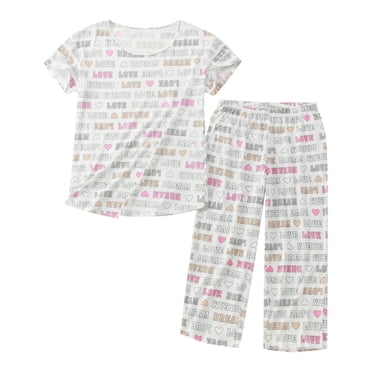 Wijhcboe 2025 Ensemble de Pyjama en Coton pour Femmes Pyjama à Imprimé Vache Femmes Haut à Manches Courtes Capri Pantalon de Pyjama pour Ados Tenue de Nuit Grande Taille Ensemble de Tenue de Nuit Ensemble de Pyjama pour Femmes Tenue de Nuit