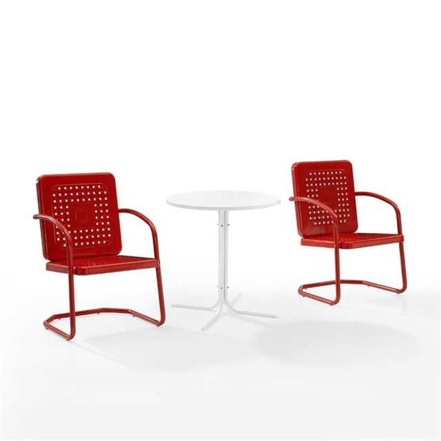 Crosley Furniture Bates Ensemble Bistro d'Extérieur en Métal 3 Pcs, Fini Rouge Vif Lustré