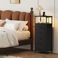 thumbnail image 2 of Eunos Commode Noire pour Chambre, Table de Nuit à 5 Tiroirs avec Station de Recharge, DEL et Tablette Ouverte, 2 of 8