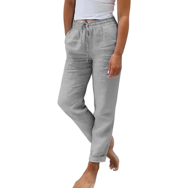 Ladies Summer Elastic High Waist Solid Color Linen Wide Leg Loose Pants Womens Casual Pants Linen Track Pants Wide Leg Long Linen Pants Women Womens Pants Womens Sweatpants Womens Casual Pants plus