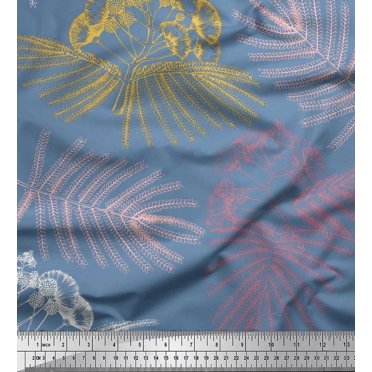 Soimoi Satin Silk Fabric Leaves & Floral Flower Print Fabric by the Yard 42 Inch Wide