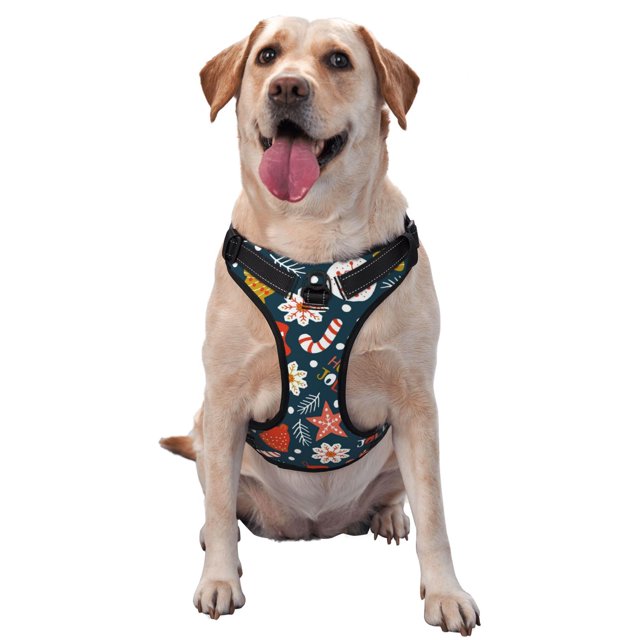 Sikiie Holiday Christmas Cookies Pattern Pet Traction Vest, No-pull Adjustable Buckle Reflective Dog Harness, Suitable for Small, Medium and Large Dogs-X-Large