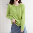 thumbnail image 4 of Womens Lightweight Knit Cardigan Long Sleeve Button Down Cardigans Sweater Fall Soft Crew Neck Shrugs Tops Green, S, 4 of 4