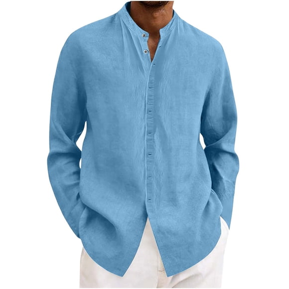 cfhntfmh Men's Linen Shirts Casual Long Sleeve Button down Shirt Summer Wedding Cotton Tops Beach Vacation Clothes