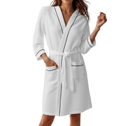 DuoJiaJ Women's Sleepwear,Women's Lightweight 3/4 Sleeve Robe Knee Length Kimono Bathrobe Spa Robe For Women White