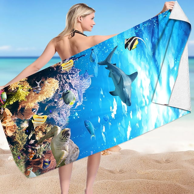 LSLJS Beach Towel Summer Beach Essentials Beach Towels Microfiber Beach Towel Super Lightweight Colorful Bath Towel Sandproof Beach Blanket Multi-Purpose Towel for Travel Swimming Pool 30x60 Inch