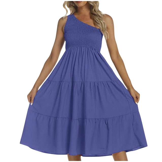 Birdeem Robe d'Été pour Femme, Fraîche et Douce, à Col en V, Couleur Unie