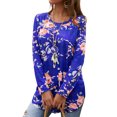 thumbnail image 1 of Women Round Neck Long Sleeve Floral Print Asymmetric Hem Shirt, 1 of 2