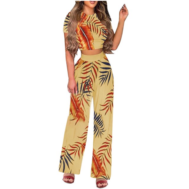 Cameland Mode Femmes Été Imprimé Floral Décontracté T-Shirt à Manches Courtes + Ensemble Pantalon