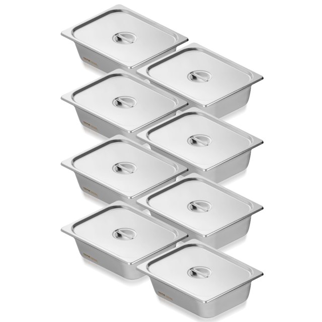 VEVOR 8 Pack 1/2 Size Hotel Pans Steam Table Pan Stainless Steel 4" Deep Lid