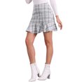 thumbnail image 4 of INSPIRE CHIC Women's Plaid Ruffle Hem Button Decor Tweed Mini Skirts S White Black, 4 of 6
