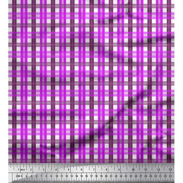 Soimoi Poly Georgette Fabric Gingham Check Decor Fabric Printed Yard 52 Inch Wide