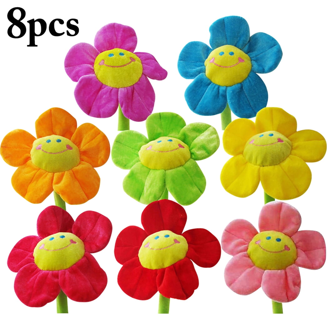 8PCS Plush Flowers Decorative Sunflower Rose Flower Plush Toys Stuffed Toys with Bendable Stem