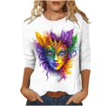 thumbnail image 1 of Penkiiy Blouse de Carnaval pour Femme Mardi Gras Mode Imprimé Décontracté Col Rond Manches 3/4 T-shirt Blouse TG Multicolore, 1 of 5
