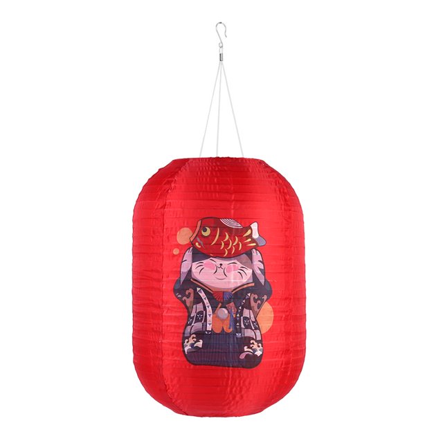 Solar Lanterns Chinese Japanese Print Hanging Lamp Outdoor Garden Light (E)