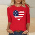 thumbnail image 2 of Jinhomg Chemises d'Été pour Femmes 2025 4th of July T-Shirts à Manches 3/4 Décontractés Col Ras du Cou Tuniques à Motif Drapeau Américain Hauts Tenues de Parade de Vacances de Rue Rouge m, 2 of 5