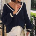 thumbnail image 1 of Qertyioot Chandails à Col en V pour Femmes Automne Mode pour Femmes Manches Longues Chandail Uni Hauts Blouse Chandail Tricoté, 1 of 7