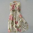 thumbnail image 2 of Pisexur Robe d'Automne pour Femme 2024 Mode Robe de Retour à la Maison à Imprimé Floral Manches Courtes Col Rabattu Robe Maxi Décontractée Fluide Tunique à Col en V Boutonnée avec Cordon Robe de Vacances Robe Grande Taille P-4TG, 2 of 3