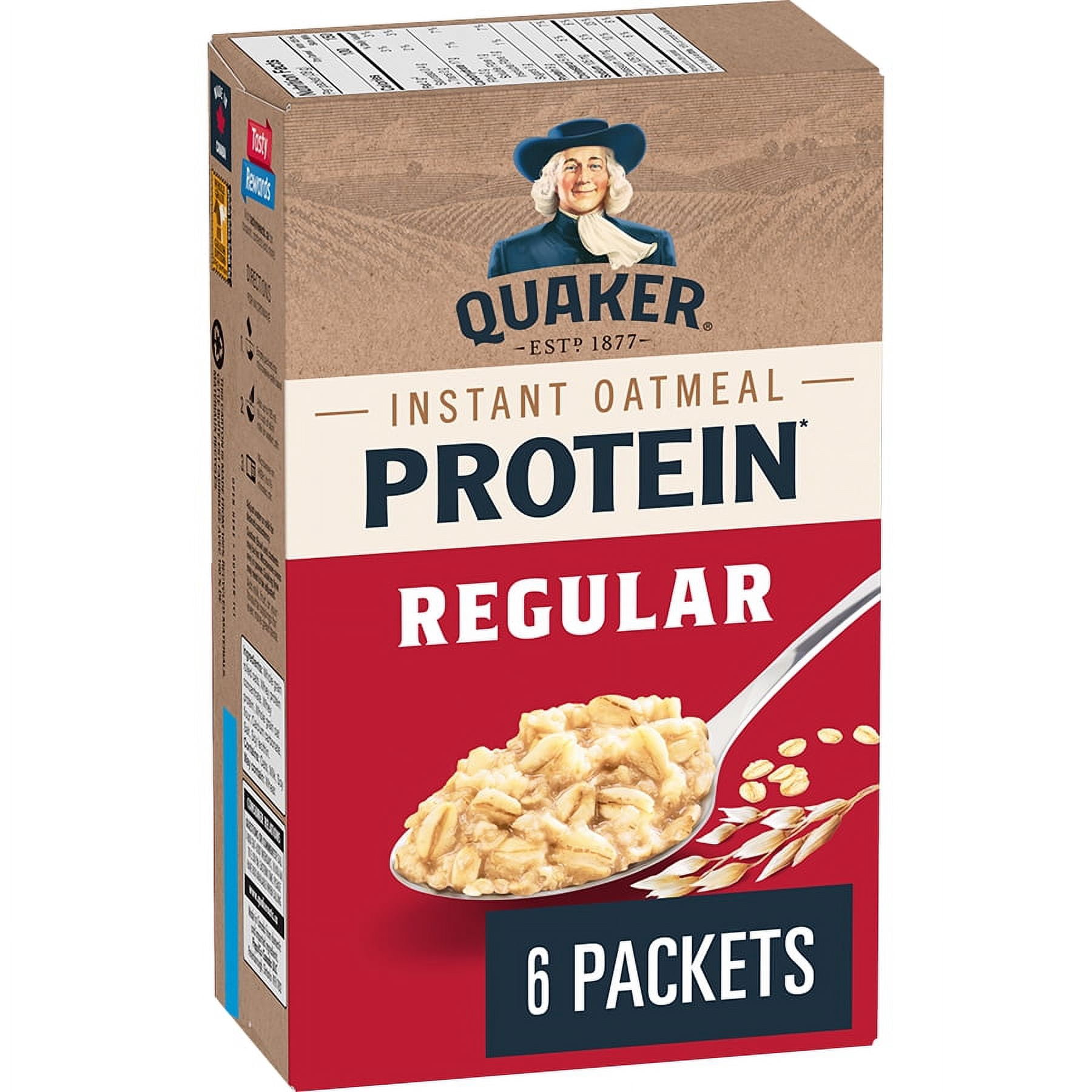 Quaker Protein Instant Oatmeal, Regular, 6 packets.