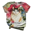 thumbnail image 1 of Grande Taille Femme Manches Courtes Imprimé 3D Kitty Cat Col Rond Hauts Tee T-Shirt Blouse, 1 of 6