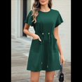 thumbnail image 4 of Robes Femmes Printemps Été 2025 Décontractées Col Rond à Volants Manches Courtes Fluides Ligne A Mini Robe avec Poches Noir et Vert TG, 4 of 8