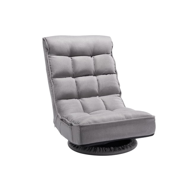 VEVOR Chaise de Jeu au Sol Pivotante à 360°, avec 4 positions Réglables, Rembourrée en Tissu de Lin Gris avec Coussin Capitonné et Cadre en Métal durable. Conçue pour le Jeu, la Lecture Ou la Détente, Elle Présente un Profil Bas, une base Pivotante Circulaire et une Fonctionnalité Pliable pour un Rangement compact. Convient à la Maison Ou au Bureau.