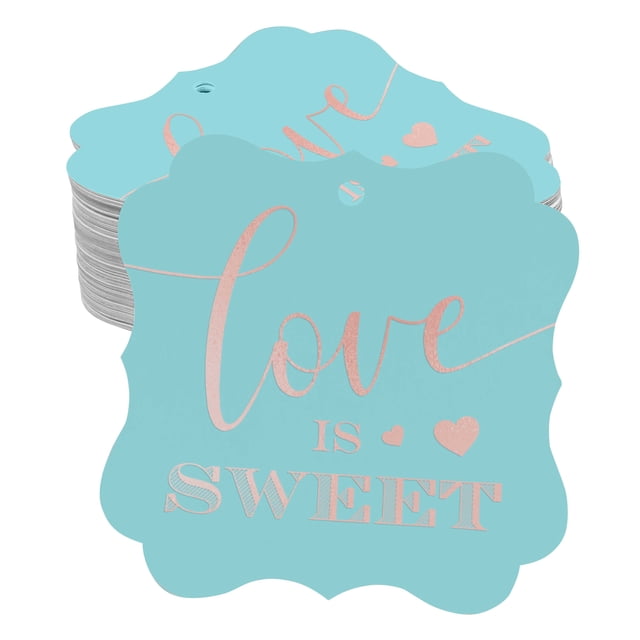 Inkdotpot Pack Of 100 Real Rose Gold Foil Bracket Shape Paper Tags Love Is Sweet Wedding Favor Hang Tags