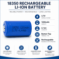 thumbnail image 2 of Portable Alimentation 3,7 V 18350 Batterie Li-Ion Rechargeable à Bouton 1200 mAh, 2 of 6