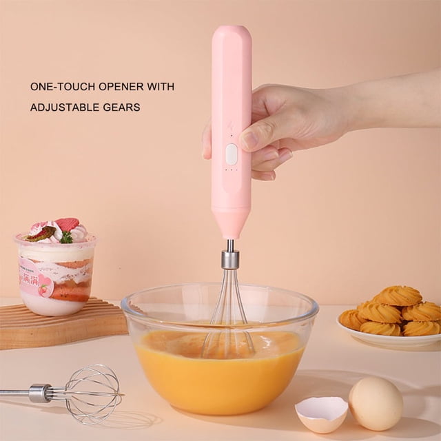 EIGTHTAIL Powerful Milk Frother Electric Handheld Kitchen Mixer Egg Beater USB Rechargeable Hand Mixer for Baking Cake Egg White Yeast Dough Include 3 Stainless Steel Whisk Pink
