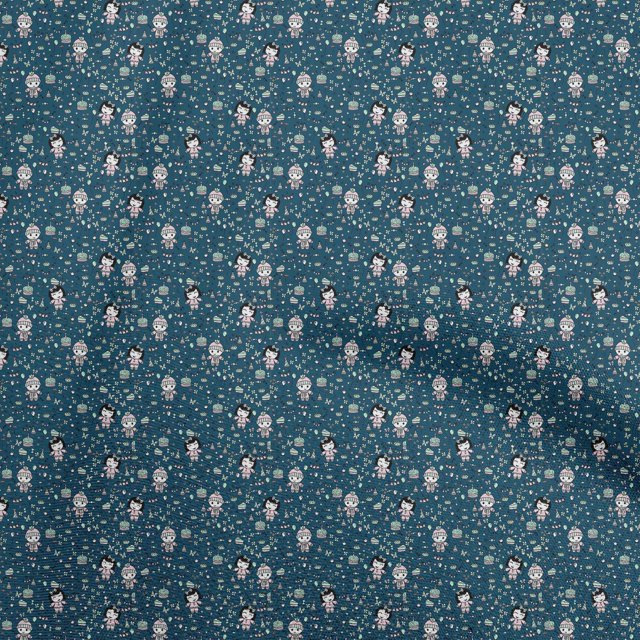 oneOone Polyester Spandex Teal Blue Fabric Random Diy Clothing Quilting Fabric Print Fabric By Yard 56 Inch Wide