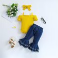 thumbnail image 4 of Yuyuzo Newborn Baby Girl Clothes Set Ribbed Knit Button down Romper Flare Jeans Infant Outfits with Headband, 4 of 7