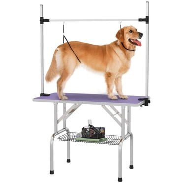 PawHut Adjustable Dog Grooming Table with 2 Safety Slings, Purple