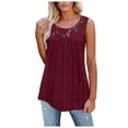 thumbnail image 1 of Timegard Camisole pour Femme Grande Taille Col Rond Dentelle Sans Manches Froncée Hauts Décontractés Confortables T-Shirts d'Été, 1 of 7