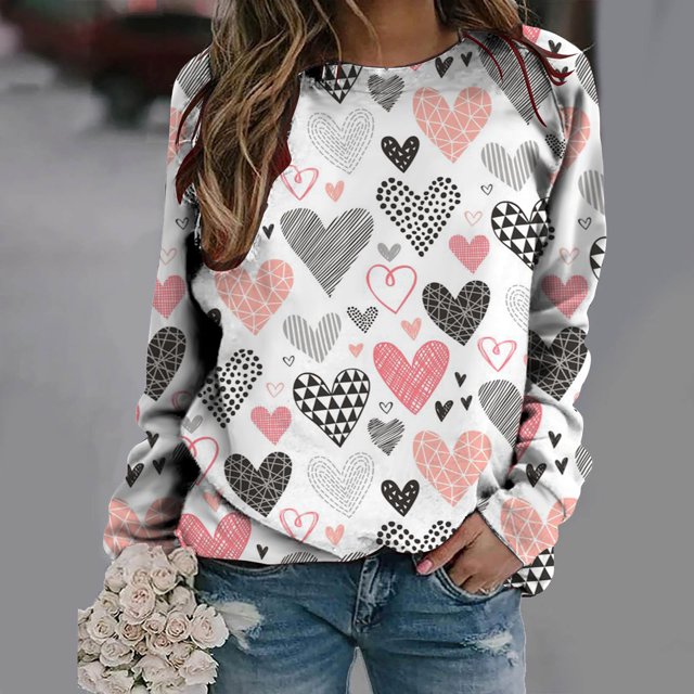 2023 Chandail à Capuchon Surdimensionné pour Femmes Manches Longues Décontracté Impression de la Saint-Valentin Col Rond Chandail Molletonné Col Rond Chandail Tunique Hauts Costumes d'Halloween/Noël Rabais de 50 % Liquidation