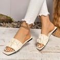 thumbnail image 2 of Womens Slide Sandals Flat Open Square Toe Fold Non Slip Casual Flat Sandals Beige, 2 of 9