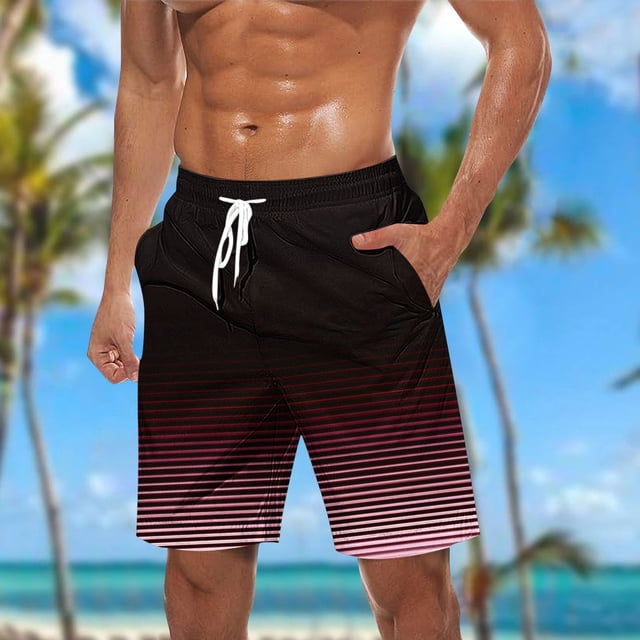 Sentmoon Basketball Shorts Quick Dry Loose Summer Bermuda Shorts Striped Print Drawstring Elastic High Waist Running Shorts with Pockets Trendy Father for City Sightseeing Wine XXXL