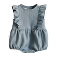 thumbnail image 1 of PMVFHDE Combinaison d'Été pour Fille Tout-Petit Bébé Barboteuse d'Été Sans Manches à Volants Col Rond Mignon Combinaison Bébé Douce en Coton Lin Combinaisons pour Filles&One-Pieces Bleu,12-18 Mois, 1 of 4