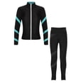 thumbnail image 1 of Yeahdor Kids Girls 2 Piece Figure Skating Training Suit Long Sleeve Zipper Jacket And Rhinestone Leggings Set Blue Green 10, 1 of 7