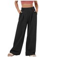 thumbnail image 1 of AherBiu Pantalon Habillé à Jambe Droite Taille Haute pour Femme, Coton et Lin, Grand, 1 of 6