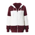 thumbnail image 4 of EGNMCR Womens Winter Fuzzy Fleece Jacket Hooded Drawstring Color Block Patchwork Cardigan Zipper Pullover Coats Outerwear with Pockets, 4 of 5