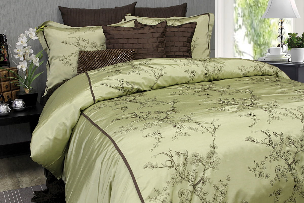 SILK BLOSSOMS GREEN DUVET COVER KING
