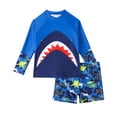 thumbnail image 1 of MIASHUI Boys Long Sleeve Rash Guard and Swim Trunks Set with Print for Surfing Swimming and Beach Summer Activities Blue,6-7 Years, 1 of 9