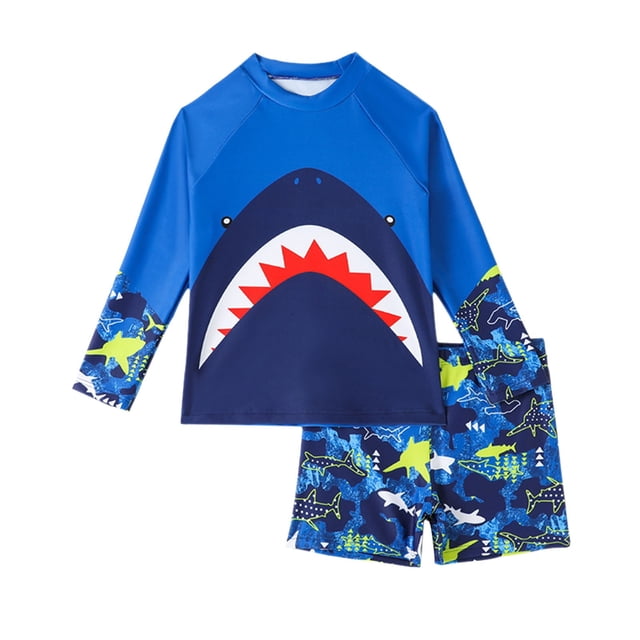 MIASHUI Boys Long Sleeve Rash Guard and Swim Trunks Set with Print for Surfing Swimming and Beach Summer Activities Blue,6-7 Years