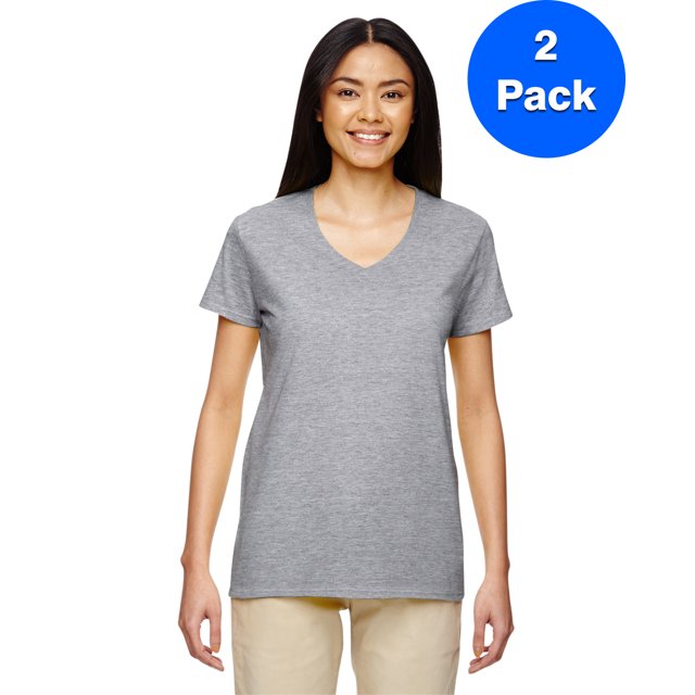 Gildan T-Shirt Col en V en Coton Épais pour Femmes - G500VL (Lot de 2)