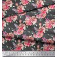 thumbnail image 2 of Soimoi Tissu en Velours Gris Ranunculus & Roses Imprimé Floral Tissu d'Artisanat au Mètre 60 Pouces de Large, 2 of 3